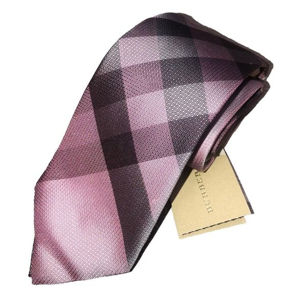 Burberry  Manston Coral Pink Check Logo Silk Tie Italy New - Picture 1 of 6